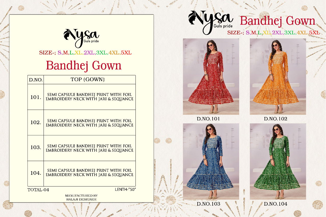 Nysa Bandhej Gown Festive Wear Wholesale Printed Kurtis Catalog